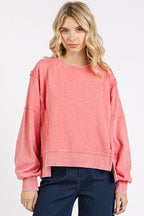 Mittoshop Sweatshirt Stylish Side Slit Strawberry Exposed Seam Long Sleeve Top b71c1160-36a6-4d61-81a7-227e68e290a6-Min Trendsi
