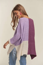 ADORA Women's Sweater Deep Purple Color Block Pattern Long Sleeve Pullover b73fb962-2edf-49a4-8476-a6912832234b-Max Trendsi