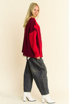Davi & Dani Cable-Knit Cardigan Burgundy Stripe Women Loose Open Knitwear b74b504a-7cbe-4792-a77f-af7b7a06faf3-Max Trendsi