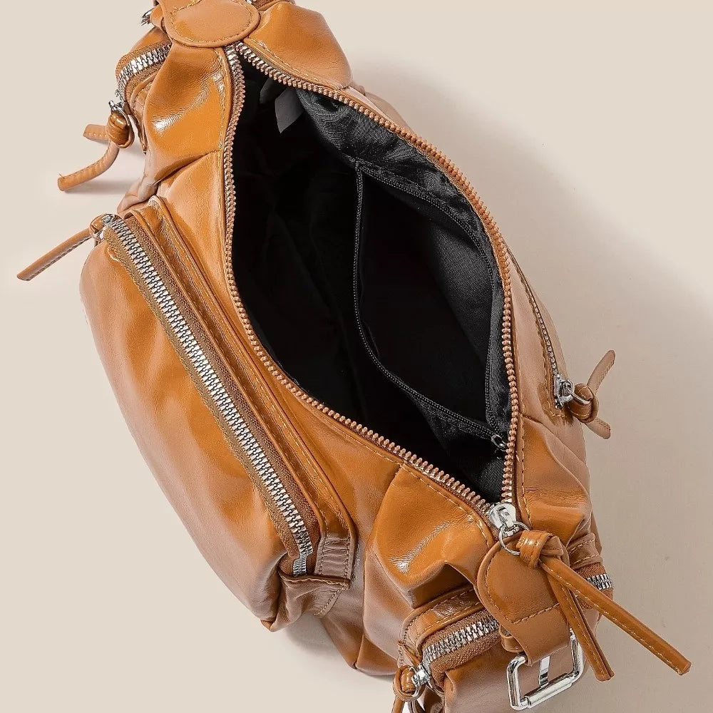 Fame Accessories Women's Shoulder Bag Glossy Faux Leather Multi Pocket b7564f1a8f824a77946994debab00c07-Max-Origin Trendsi