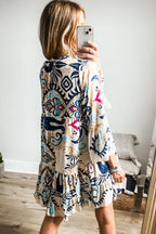 Floral Mini Dress Notched Buttoned Three-Quarter Sleeve Ruffle Short b756c1c9-e156-42a5-87c2-9652dfb29165-Max Trendsi