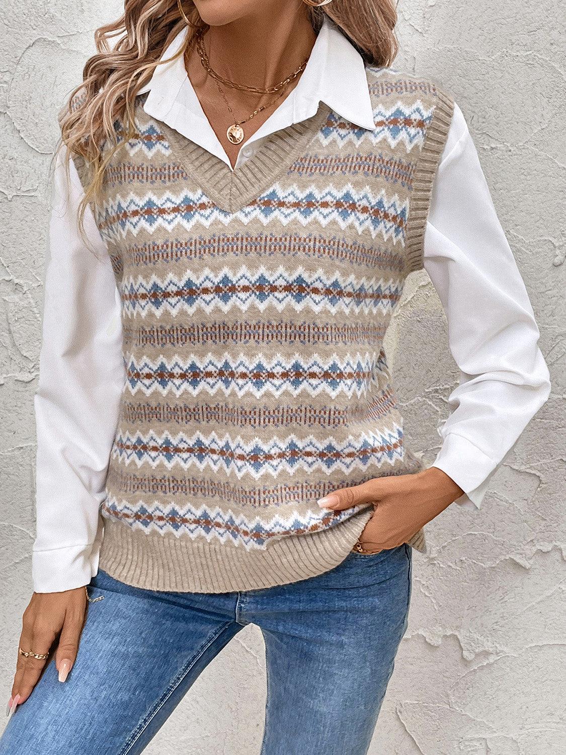 Sweater Vest Fair Isle Perfee V-Neck Sleeveless Knitwear b75fb6a3-9344-410d-9625-1feb0e8d7ce2-Max Trendsi