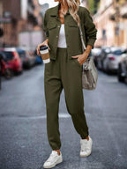 Outfit Set Plaid Texture Snap Down Top and Pants Set b7606994-4f23-4c40-92b0-f926aecda9da-Max Trendsi