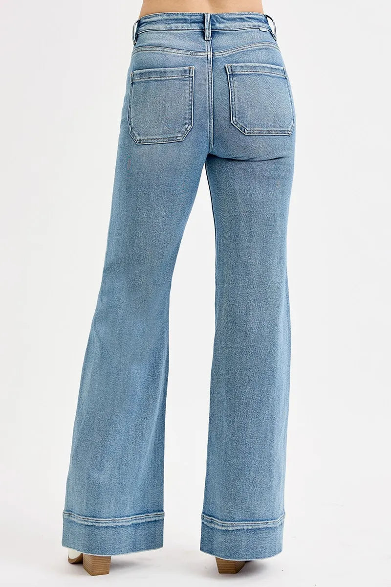 RISEN Jeans Wide Flare Women's High Rise Patch Pocket Denim Pants b761e2be89b84a59baa631d1c5f5114e-Max-Origin Trendsi