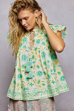 POL Tassel-Tied Floral Flutter Sleeve Blouse
