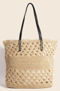 Knitted Tote Bag Fame Accessories Faux Leather Handles Large Tan One Size b763f045-1181-4766-9db8-825018ae7cb3-Min Trendsi