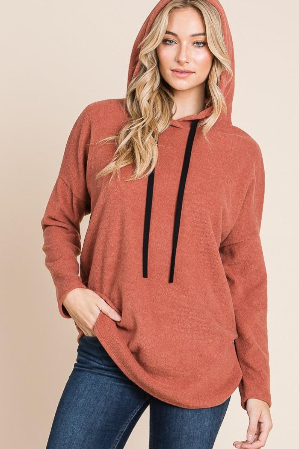 BOMBOM Hoodie USA Stock Brick Hooded Drop Shoulder Knit Sweatshirt