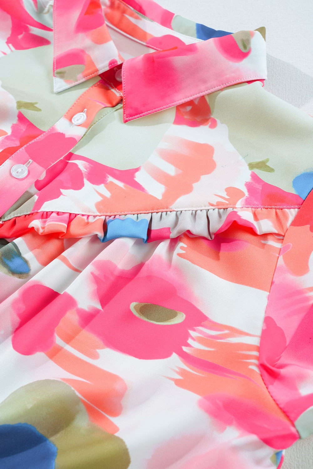 Women's Shirt Floral Pink Print Collared Ruffle Long Sleeve Blouse b79d23e3-1f3e-4bdd-9e76-7633bd8d1c4a-Max Trendsi