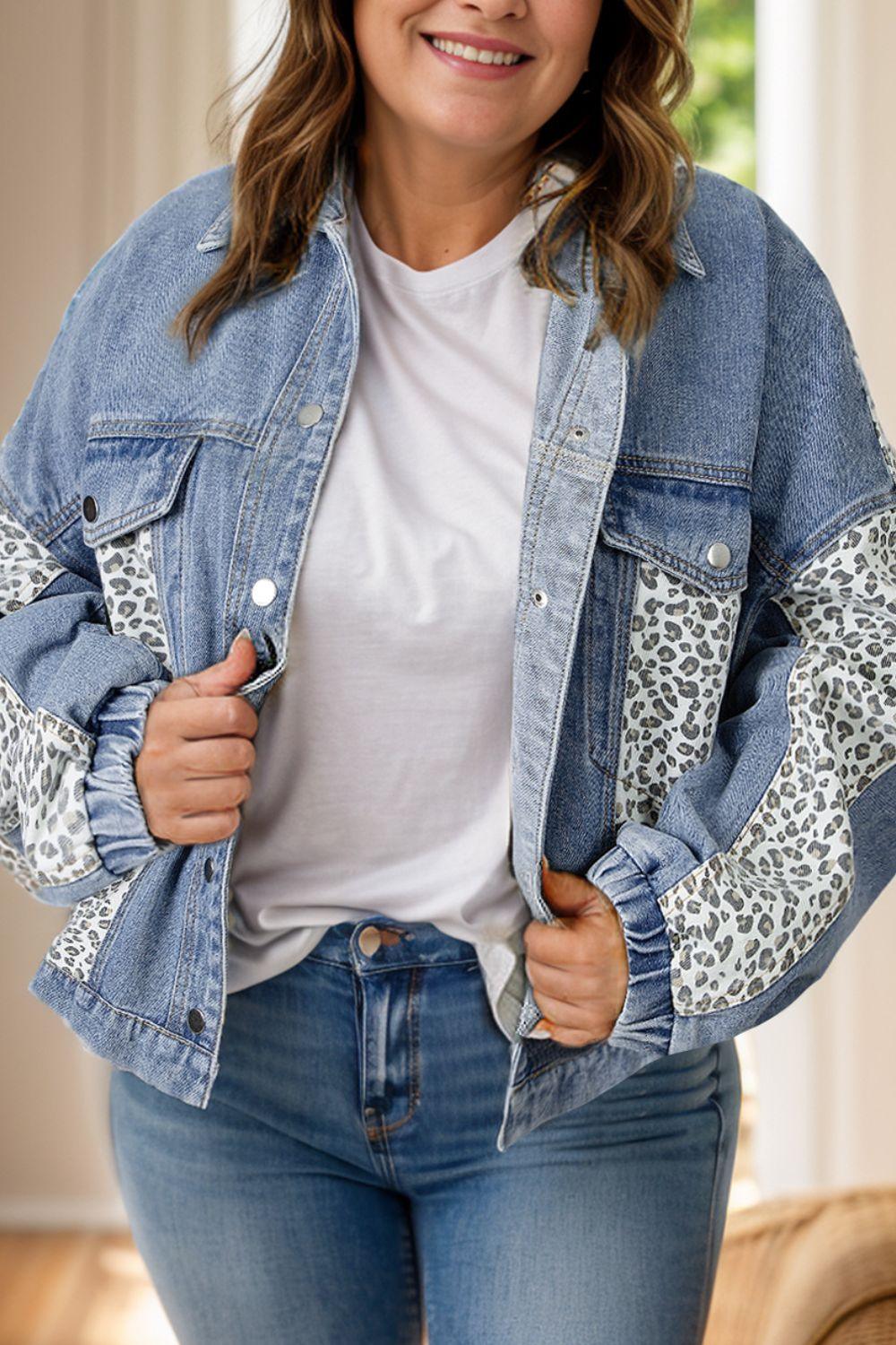 Plus Size Leopard Denim Jacket Long Sleeve Pocketed Outwear Medium b7a0fed7-391f-460d-8c3d-f75e0d9d899c-Max Trendsi