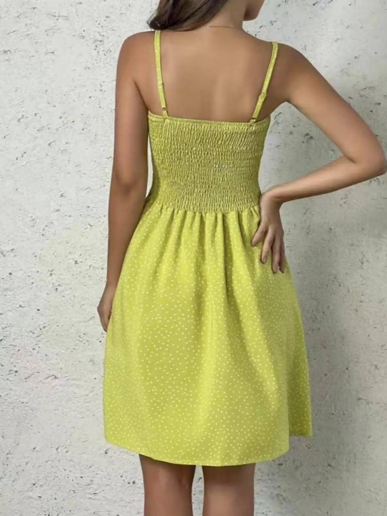 Mini Cami Dress Swiss Dot Smocked Square Neck with Thin Straps b7a76ad4dae84b14b51de2c259e98c7e-Max-Origin Trendsi