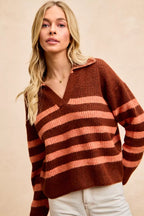 BiBi Womens Striped Sweater Top with Collar Stitched Details b7aa61e4733d4f73b23c6d66b2e2639c-Max-Origin Trendsi