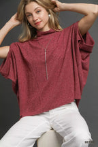 Umgee Womens Blouse Berry Textured Mock Neck Relaxed Top b7af5e8d-cd85-4eac-a3de-2fd8c956e241-Max-Origin Trendsi