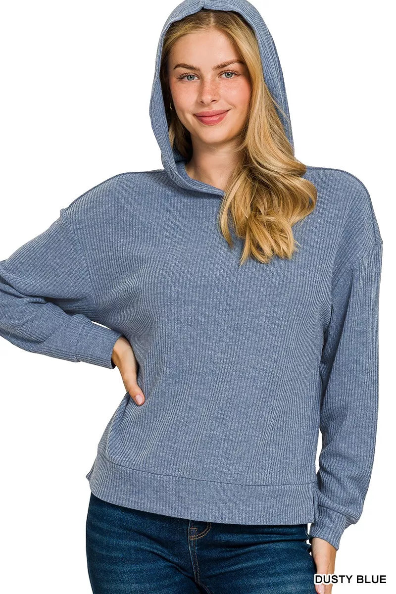 Zenana Women's Hoodie Ribbed Dusty Blue Long Sleeve Top b7afb216a6ca4d3584fb3d64dc7ca8ea-Max-Origin Trendsi
