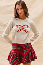 SO ME Christmas Women's Sweater Candy Cone Ivory Red Cropped Pulover b7b0a2e1-4e92-4cc5-808f-af9b0f060708-Max-Origin Trendsi