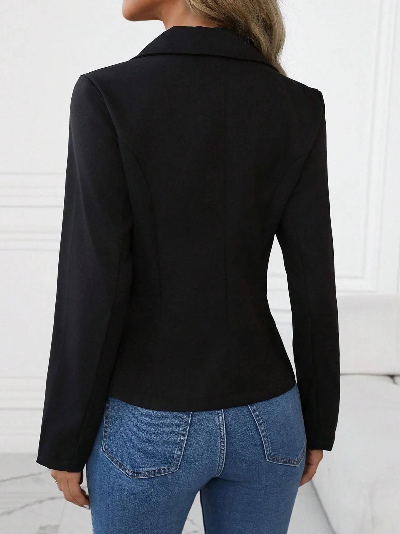 Women's Blazer Short Black Single Button Slim Long Sleeve Outwear b7b38d1431d64ed5a7c4b80086b98dfd-Max-Origin Trendsi