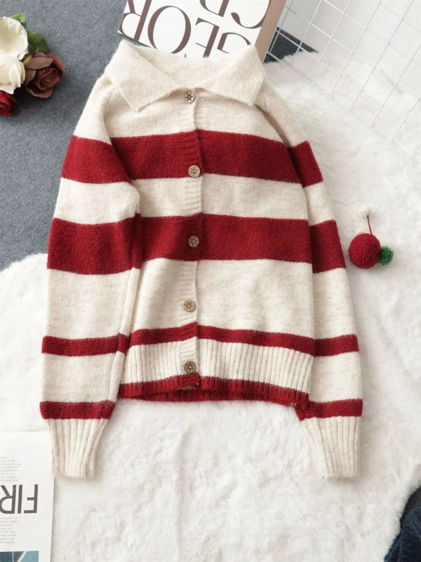Women's Cardigan Striped Button-Up Cozy Soft Long Sleeve b7be886b60624207b339d0eea5bf3d56-Max-Origin Trendsi