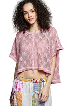 POL Crochet Lace Short Sleeve Top