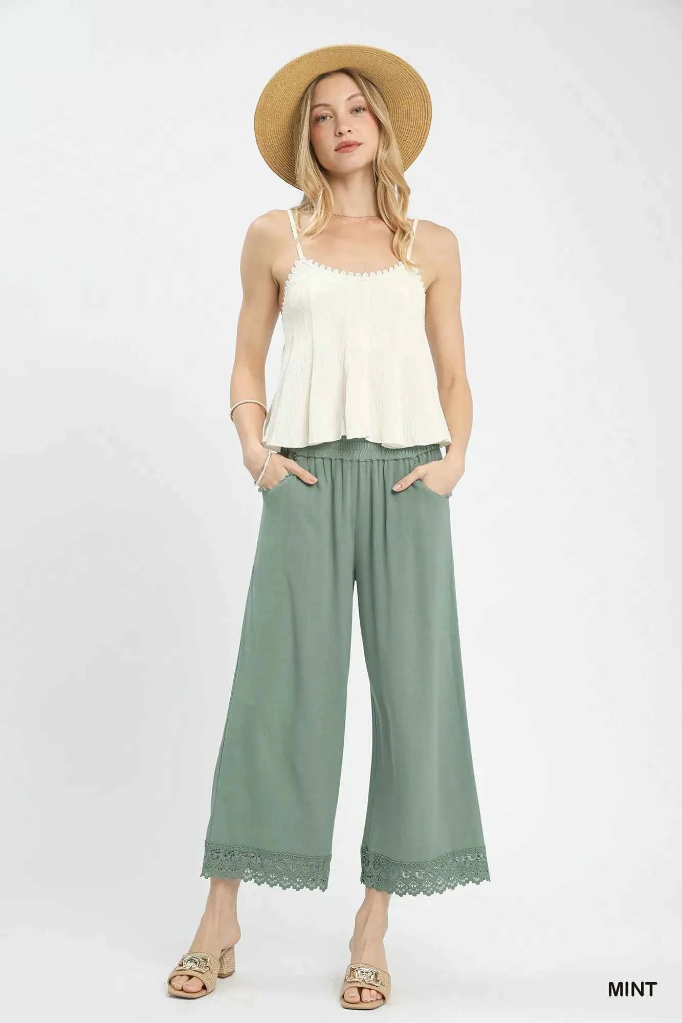 Umgee Linen Wide Leg Cropped Pants with Lace Trim b7cb66fe-3b62-40ad-ada2-fbcc1d461f0d-Max-Origin Trendsi