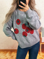 Women's Sweater Persimmon Round Neck Long Sleeve Pullover b7cf596f3e2b4685906a078938c55a28-Max-Origin Trendsi