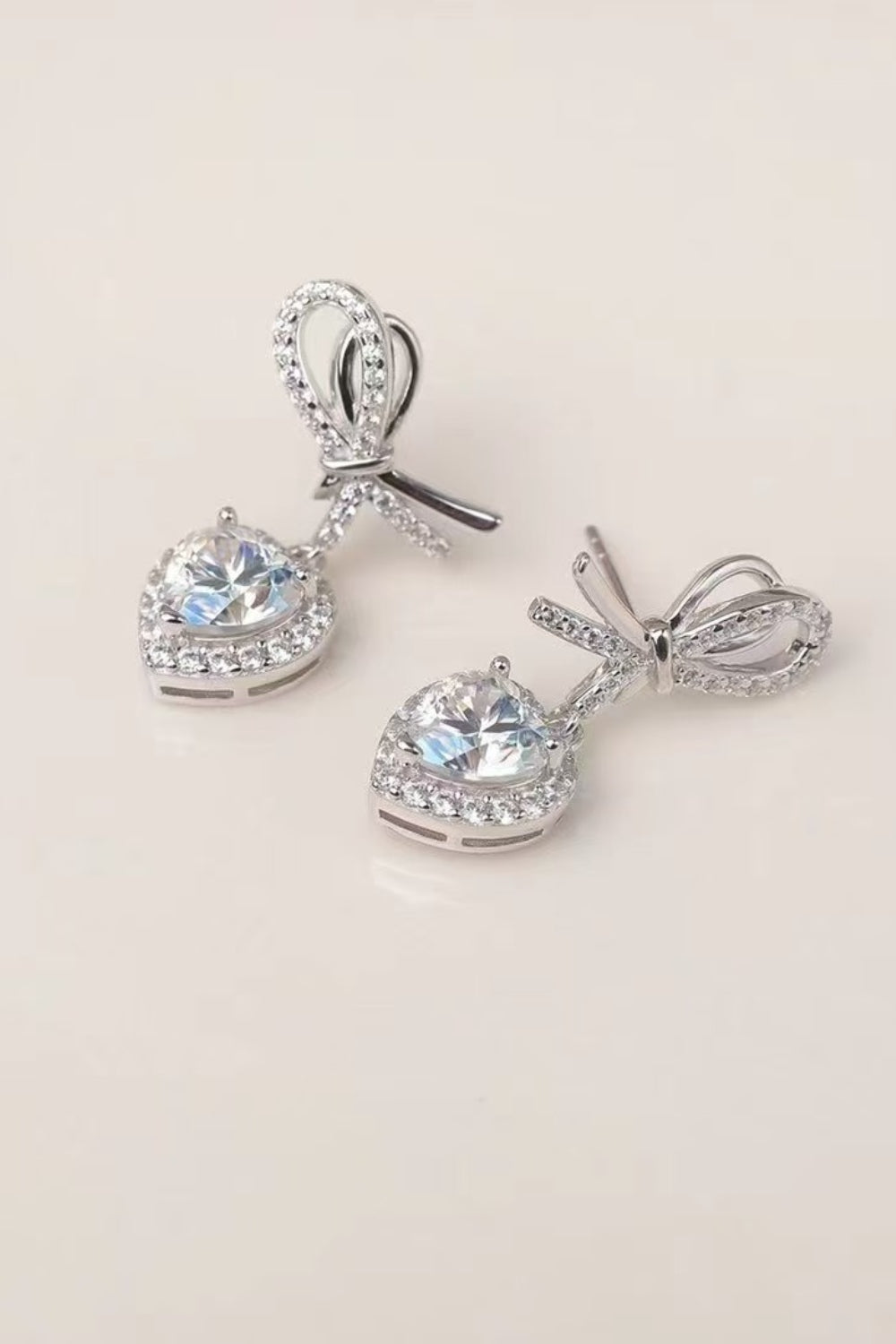 2 Carat Moissanite Stone Heart Bow Drop Earrings 925 Sterling Silver