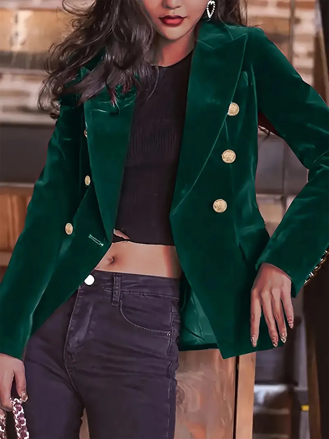 Women's Slim Blazer Green One Button Closure with Pockets Green b7d9480a06744416bdaeda3b2585fba3-Max-Origin Trendsi