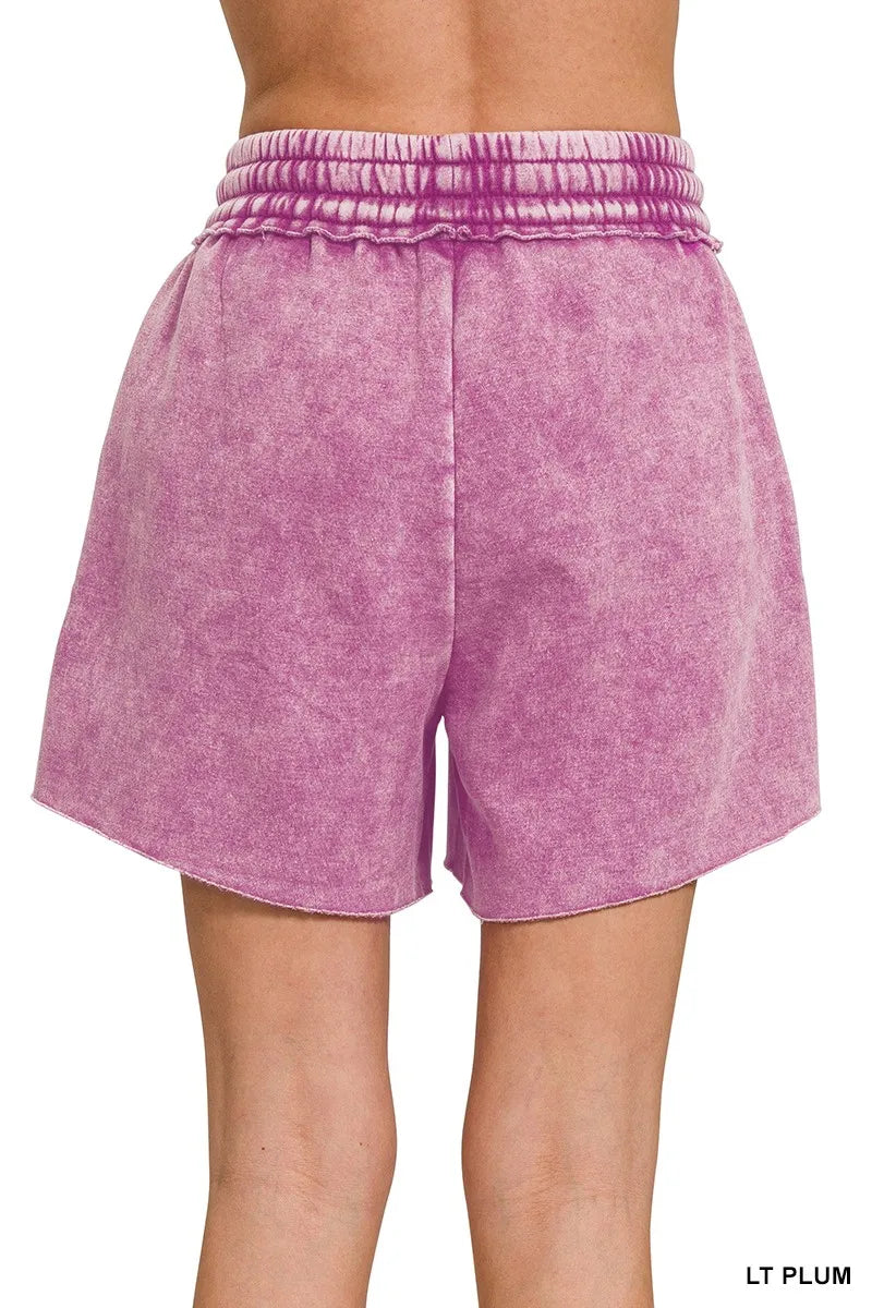Zenana Fleece Shorts Plum Acid Wash Drawstring With Pockets Raw Hem b7e32672779445ad8ef42f6f3a2c1e12-Max-Origin Trendsi
