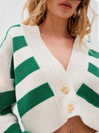 Women Cardigan Striped V Neck Button Down Long Sleeve Soft Acrylic Sweater b7e52c19-4ca9-4b55-b651-f87039704749-Max Trendsi