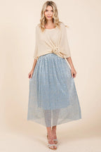 Mittoshop Midi Skirt Pleated Blue Metallic Glitter Speckle Print Elastic Waist b7f3538b43f3478297f028bbb3b52012-Max-Origin Trendsi