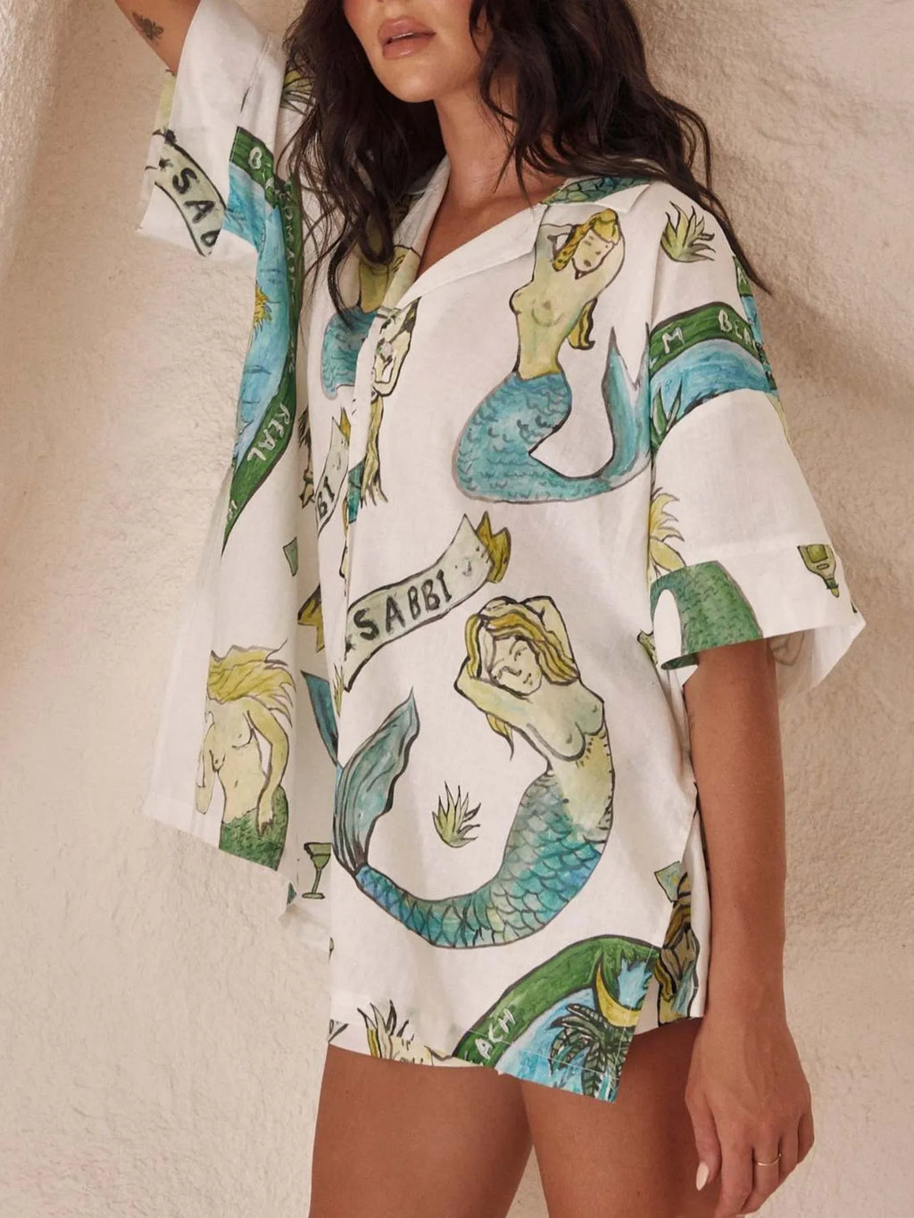 Women's Outfit Set Button Up Shirt and Shorts Summer Printed Oversized White b7f3cfa6-b8d3-4614-a6cb-3817de6a565c-Max-Origin Trendsi