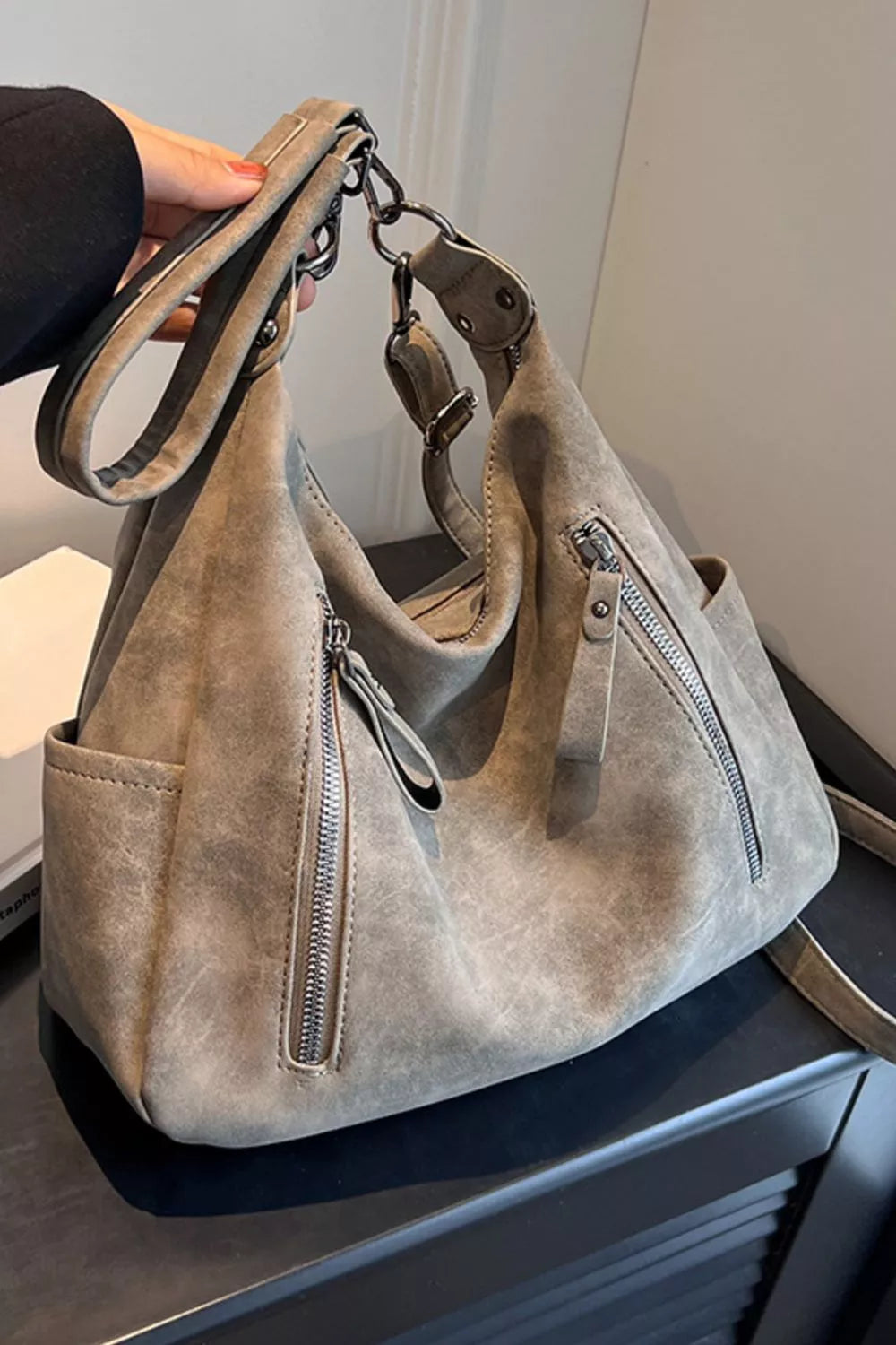 Women's Crossbody Bag Pu Leather Zipper Details Adjustable Strap Medium b801b057-c473-4812-8d5d-a17634e087d9-Max-Origin Trendsi