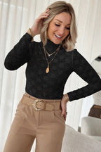 Black Lace Blouse Women's Floral Mock Neck Long Sleeve Semi-sheer Top b809353b-c181-4f7e-9a92-f7558815cb21-Min Trendsi