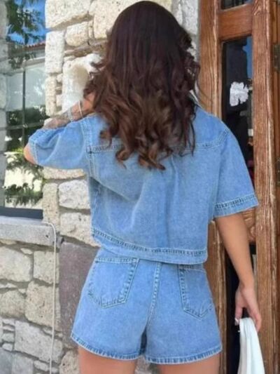 Women's Denim Set Crop Top Johnny Collar Short Sleeve and Mini Skort 2 Pcs b834753e-23eb-4ee9-bd12-c0e3290a0004-Min Trendsi