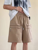 Men's Plus Size Casual Cargo Shorts with Drawstring Waist and Multiple Pockets