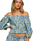 POL Floral Print Smocked Off-Shoulder Blouse