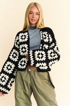 Davi & Dani Women Cardigan Two Tone Flower Square Crochet Open Cable-Knit b8510dc9-eb3a-498e-b915-ec74e998678e-Max Trendsi