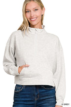 Zenana Scuba Half-Zip Pullover with Kangaroo Pockets