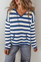 Striped Cotton Blend Knit Sweater Long Sleeve Hooded Knitwear Peacock Blue b863e29d-8c1e-4206-a6ec-162d4a545a84-Max Trendsi