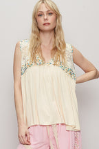 POL Tank Top Cream V Neck Sleeveless Lace Floral Ruffle Blouse b890718f-a397-4413-861a-f461e71b2218-Max Trendsi