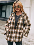 Pocketed Jacket Plaid Long Sleeve Hooded Coat Camel b894de28-0590-4969-a0a8-6549499166d1-Max Trendsi