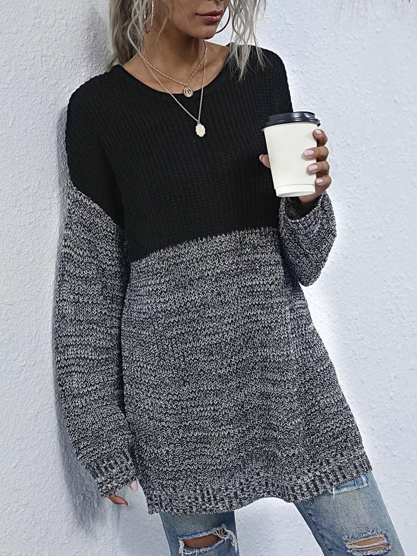 Women's Oversized Sweater Color Block Long Sleeve Knitwear b8a443b1-3fa4-4e9a-9dc2-3076e8fadb3a-Max-Origin Trendsi