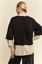 Davi & Dani USA Shirt Faux Layered French Terry Black Contrast Ribbed Top b8a72075-2dbd-48ca-ba8a-a48d4678bc29-Max Trendsi