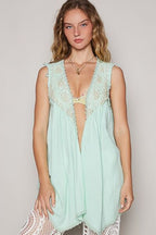 POL Embroidered Cardigan Pearls Open Front Sleeveless Pale Mint b8a80c3e-629c-46fc-8a36-10963a46aa06-Min Trendsi