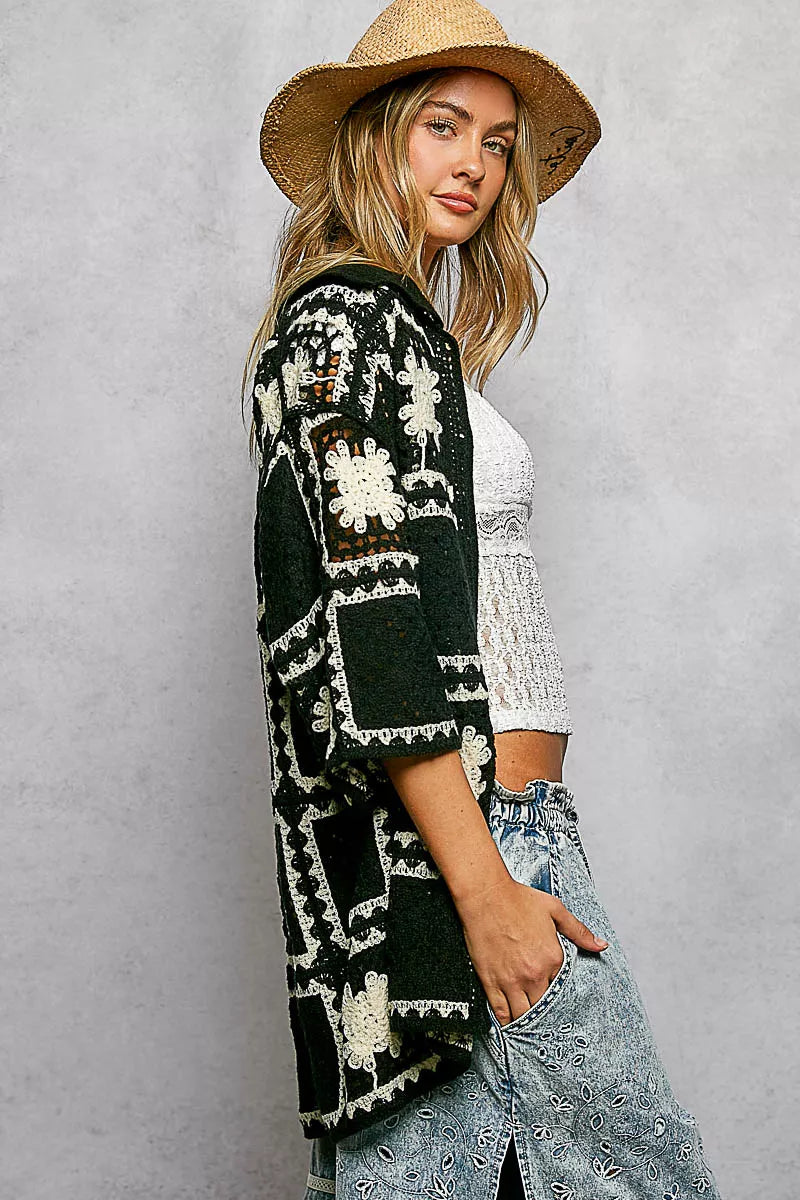 POL Crochet Shirt Black Multi Openwork Floral with Granny Square Pattern b8bddb91-194f-47f9-8674-b7b98c8eafc4-Max-Origin Trendsi