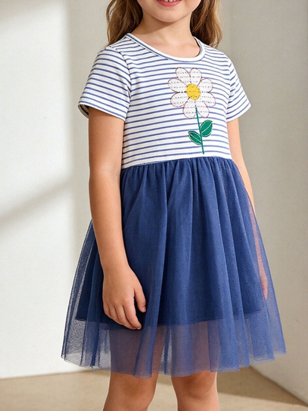 Children's Striped Floral Tulle Dress