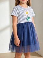 Children's Striped Floral Tulle Dress