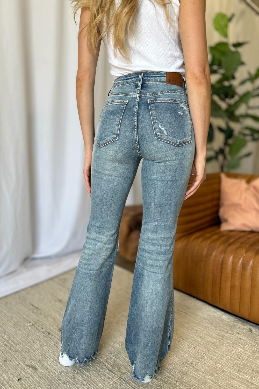 Judy Blue US Flare Jeans Medium Rise Tummy Control Destroy Denim Pants b8d0feee-2ab4-486a-aa24-845a9b97d9e4-Max Trendsi