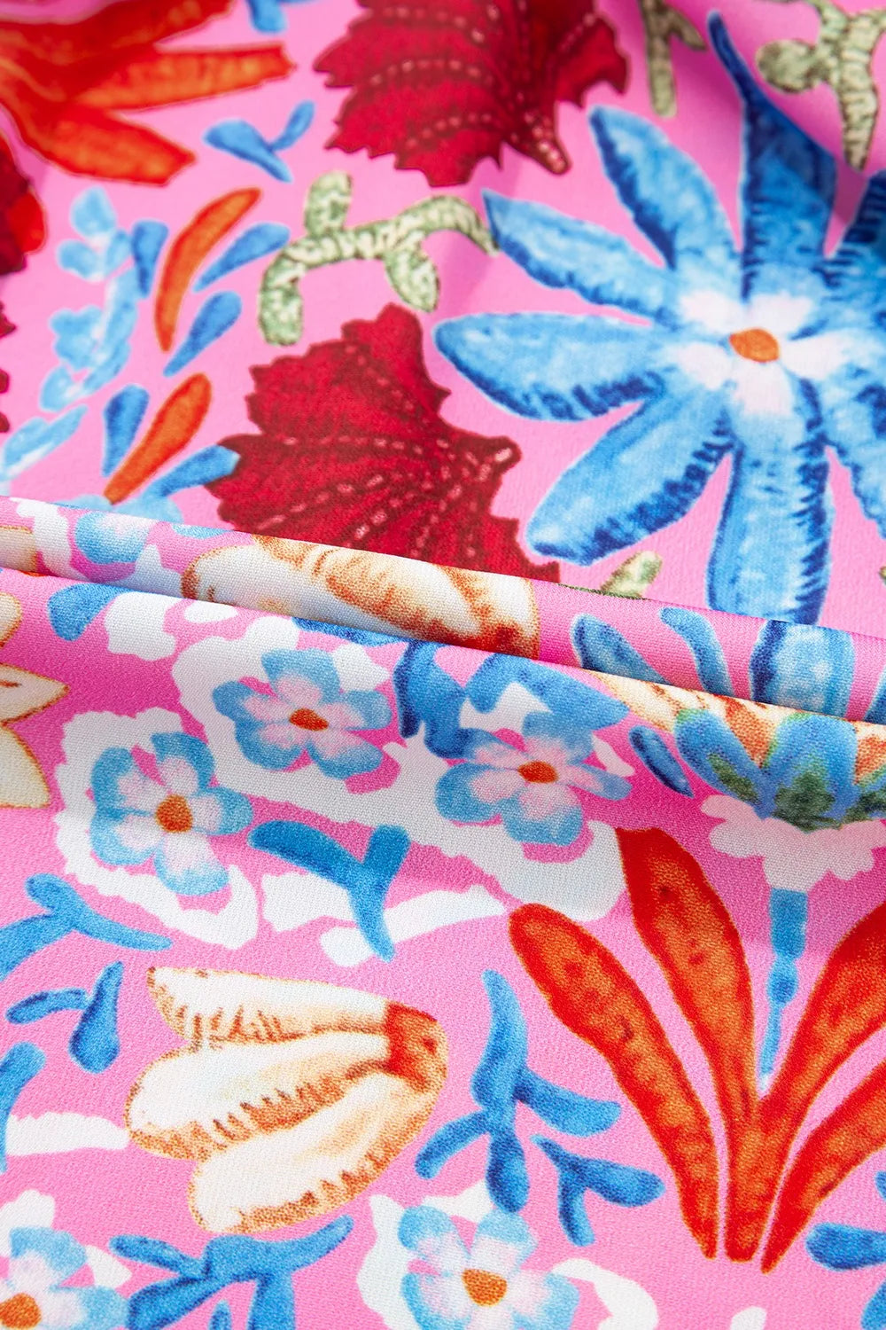 Floral Women's Blouse Pleated Colorful Red Buttoned Puff Short Sleeve b8d36c34-db46-4bcf-9be5-11af6c313d7e-Max-Origin Trendsi