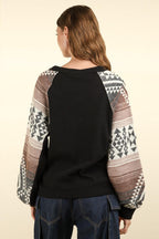 VERY J US Geometric Long Sleeve Round Neck Knit Top b8f5e896-6fad-4715-910d-ba721a0a6f94-Max Trendsi