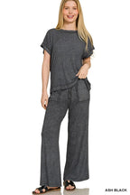 Zenana Top & Pants Set Ash Black Ribbed Acid Wash Rayon Pocketed 2 Pcs ASH BLACK b8f95738fc9c4cf6bf7ef0ef8fe6bfa4-Max-Origin Trendsi