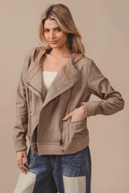 BiBi Jacket Textured Woven Rider Hooded Long Sleeve Zipper b8fc6afcc13544f29d03147c3d9aebb8-Max-Origin Trendsi